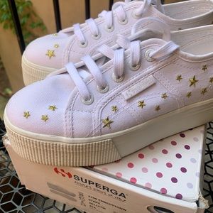 Superga 2790 White Platform w/ Gold Stars